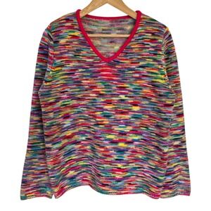 Multicolour Knitted V-Neck Sweater Lightweight Pullover Large